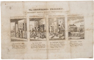 De vooruitgang van de dronkaard, of de directe weg naar armoede, ellende en ondergang, 1826 door John Warner Barber